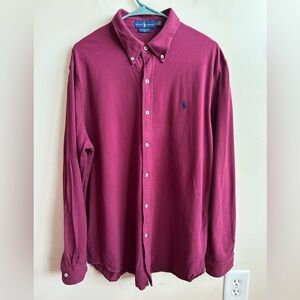 Ralph Lauren Men’s Featherweight Mesh Maroon Long Sleeve Dress Shirt XL